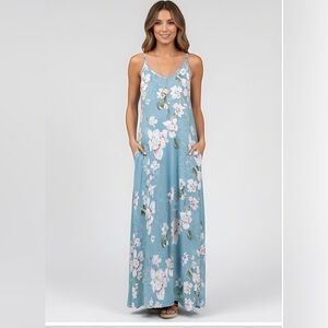 Blue Floral Print Maxi Sling Dress.